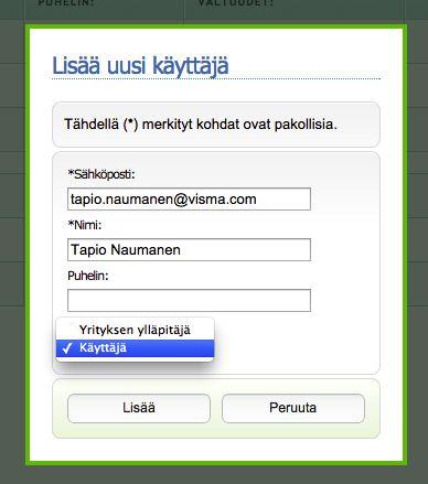 Tällöin käyttäjä lisätään yrityksen käyttäjäksi, ja saa sähköpostiinsa tilin aktivointilinkin ja automaattisesti luodun salasanan jolla hän pääsee kirjautumaan. Huom! Verkkolaskut.