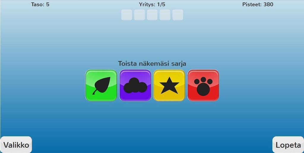 KUVA 4. Kuva BelleMemory-muistipelistä, joka näyttää pisteiden, tasojen ja yritysten määrän 2.