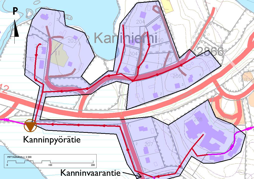 m3 41 (82) Kuva 23. Kanninpyörätien osa-alue Pumppaamopiirin osa-alueen keskimääräiset virtaamat vuosilta 2014-2016 olivat 17,2-19,9 m 3 /d.