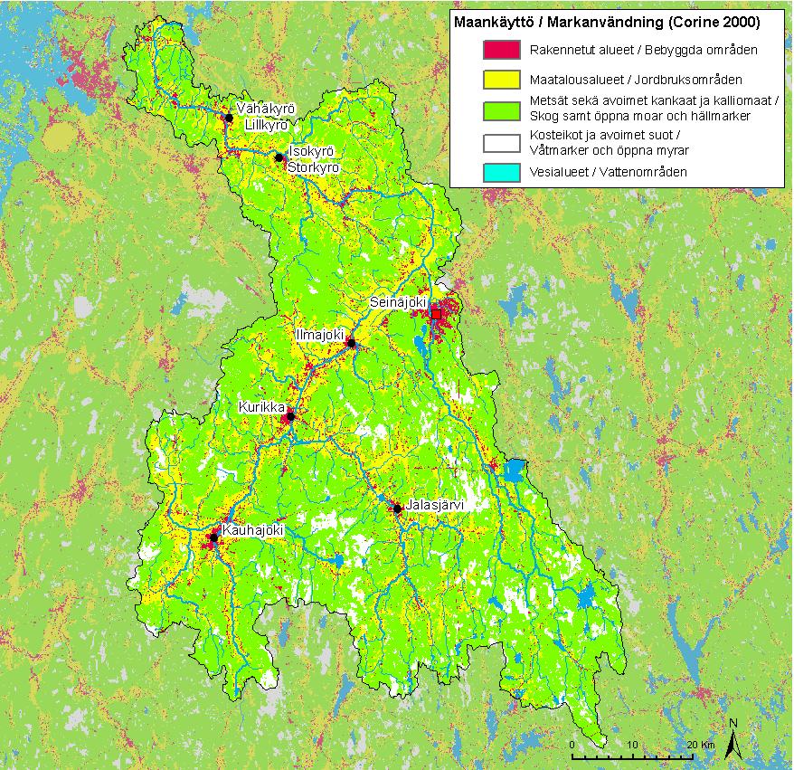 Kyrönjoen vesistöalue on pääosin metsää ja suota (yli 60 %). Muihin Suomen jokilaaksoihin verrattuna pellon osuus (noin 25 %) on kuitenkin huomattavan suuri.