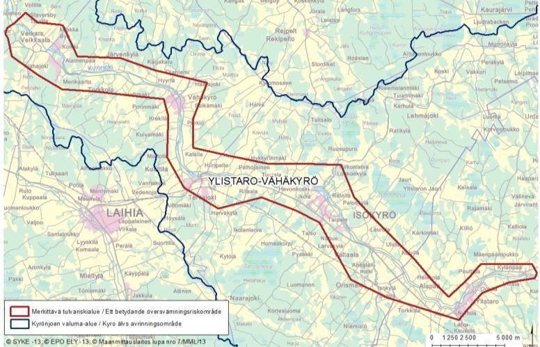 6.4 Vesistöalueen tulvariskialueet 6.4.1 Merkittävät tulvariskialueet Kyrönjoen