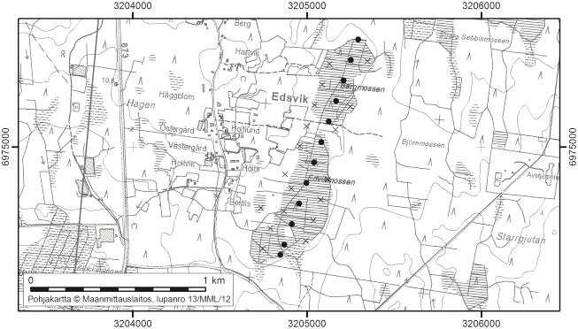 Korsnäsissä tutkitut suot ja niiden turvevarat 13. Edvikmossen Edvikmossen (kl.