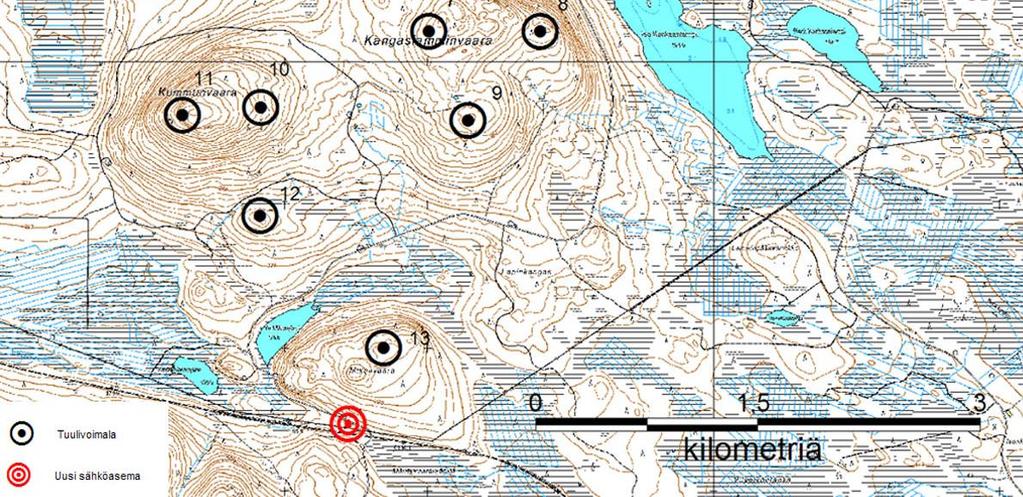 sijoittuu kuusi tuulivoimalaa (nrot 4 9) korkeustasoille 245 310 mmpy.