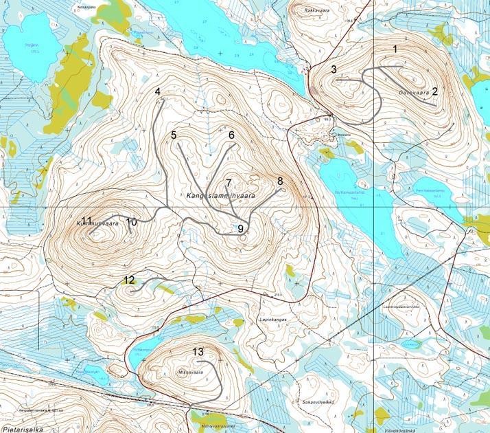 Kuva 9. Kangaslamminvaaran hankealueelle rakennettavat uudet tiet (harmaalla).