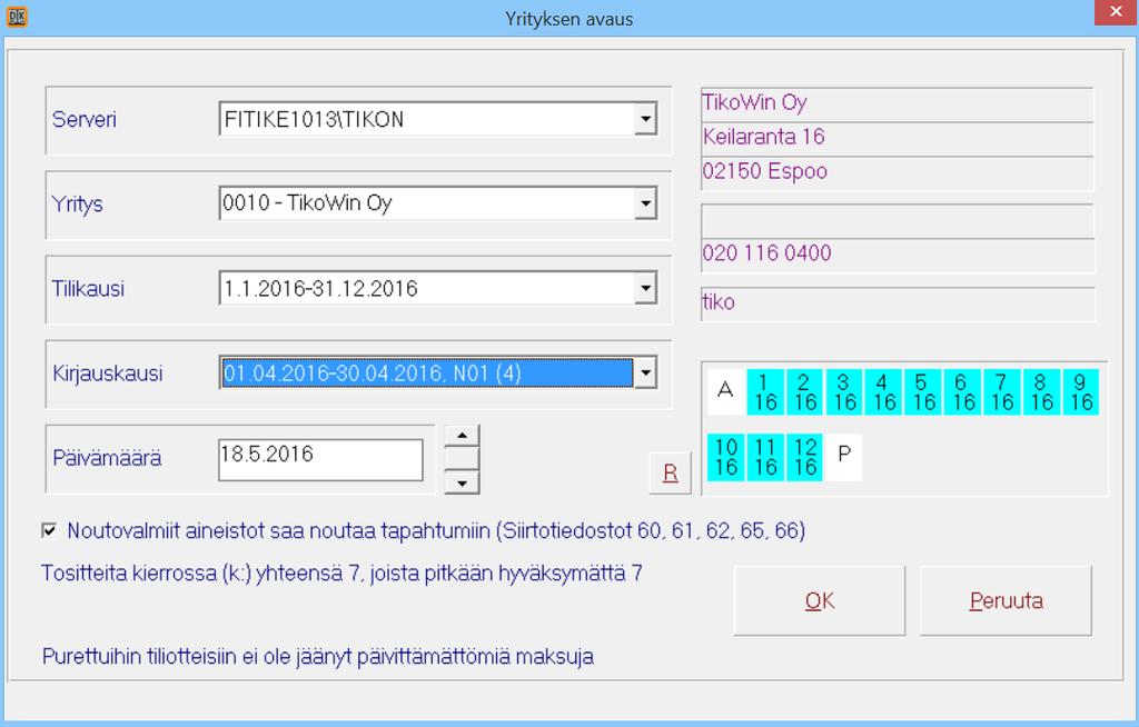 YRITYKSEN AVAUS Yrityksen valinta F3 Numerojärjestyksessä F4 Aakkosjärjestyksessä Automaattinoudot Ei erillisreskontrassa