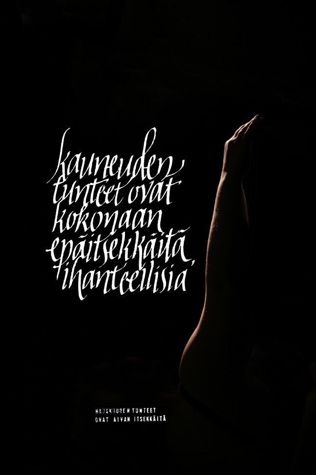 Näiden kokeilujen jälkeen otin parin kuukauden tuumaustauon kuvitusten kehittämisen suhteen ja keskityin kalligrafian harjoitteluun.