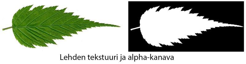 25 (37) Kuva 22. Esimerkki alphakanavan käytöstä tekstuurissa. Tämä keino on yleisin ja tehokkain tapa luoda ympäristö, joka sisältää paljon kasvistoa.