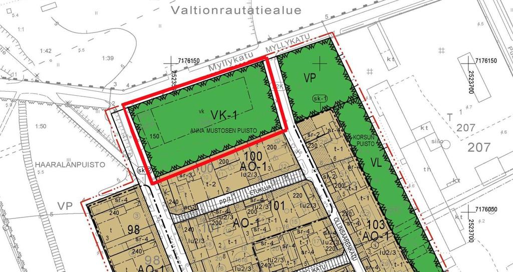 Suunnittelualueen eteläpuolella sijaitseva pientaloalue on osoitettu merkinnällä AP/s (Pientalovaltainen alue, jolla ympäristö säilytetään ja se on osoitettu kaavassa