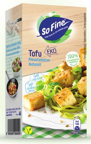 SoFine Luomu maustamaton tofu 25 g LUOMU TOFU TUOTTEET Sopii sekä kylmiin, että lämpimiin ruokiin. Mausta ja valmista omalla reseptilläsi. Säilytetään avaamattomana jääkaapissa max. +8 C:ssa.