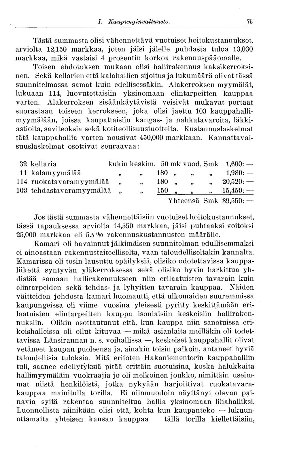 I. Kaupunginvaltuusto.