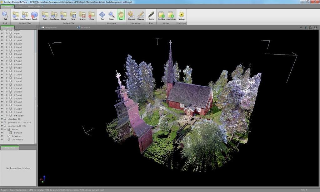 Ohjelmalla voidaan tuoda kaikki pistepilvet kerralla näkyviin (kuva 16) tai siinä voidaan haluttaessa rajata näkymän tiettyihin
