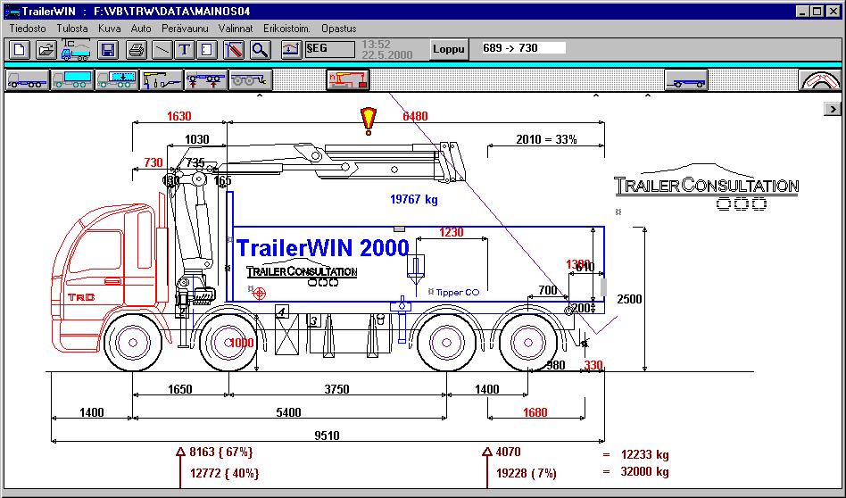 Tietokoneohjelmia kuorma-auton ja perävaunun painolaskentaan ja mitoitukseen TrailerWIN CraneWIN FrameWIN CornerWIN BusWIN BrakeWIN DrivelineWIN Kuorma-auton ja perävaunun mitoittaminen:
