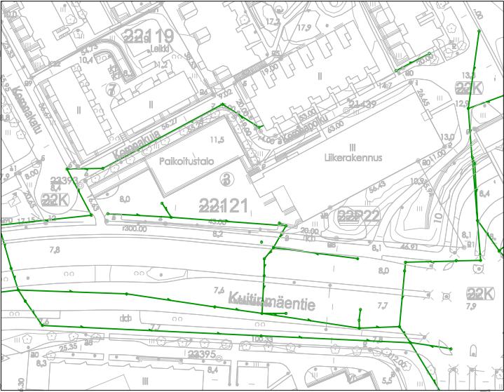 6 Alueen hulevedet johdetaan hulevesiviemäreiden avulla etelässä 0,5 km päässä kulkevaan Dystbäckenin uomaan. Uomaan johtava hulevesirunkoviemäri B 800 kulkee Kuitinmäentien eteläpuolella.