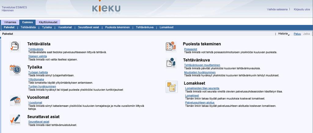 Esimiehen palvelut, portaalin aloitussivu Esimiehellä on myös