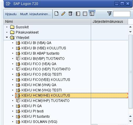 SAP GUI sisäänkirjautuminen (Windows-työpöydän kautta) Windowsin