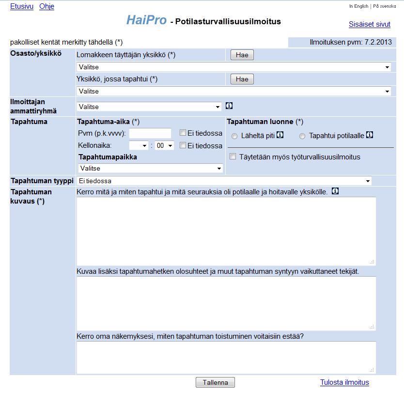 LIITE 1 1(16) HaiPro-raportointityökalun