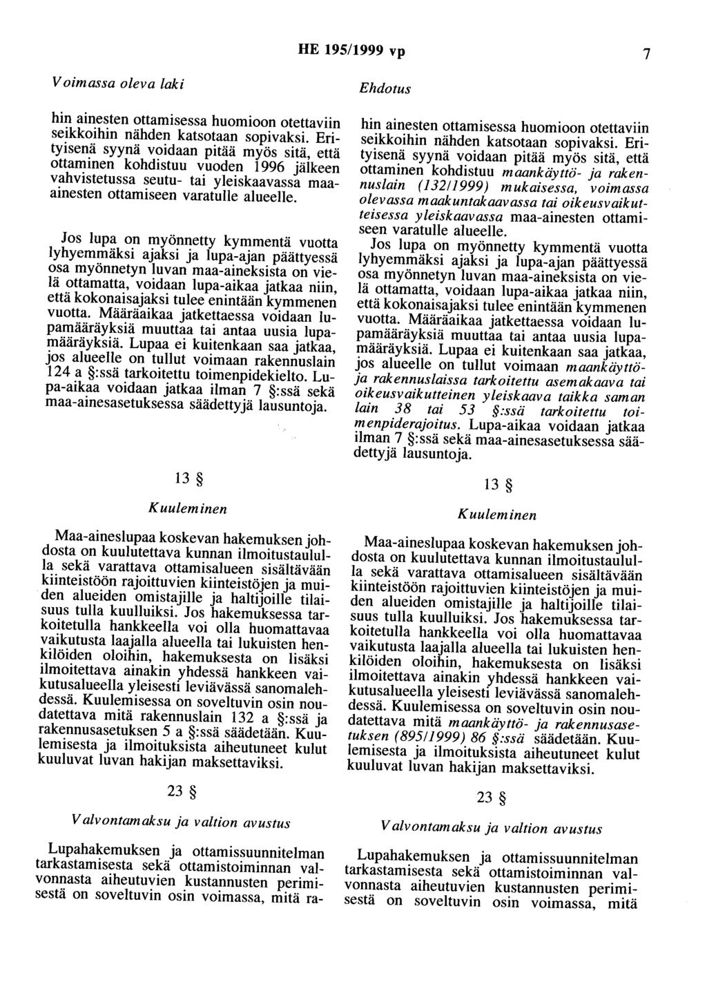 HE 195/1999 vp 7 Voimassa oleva laki hin ainesten ottamisessa huomioon otettaviin seikkoihin nähden katsotaan sopivaksi.