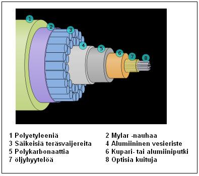 Kuva 14. Merikaapelin rakenne. (Alkuperäinen kuva Wikipediasta) 2.3 Arvioitavat vaihtoehdot Tässä YVA ohjelmassa arvioidaan nollavaihtoehdon lisäksi kahta muuta vaihtoehtoa.