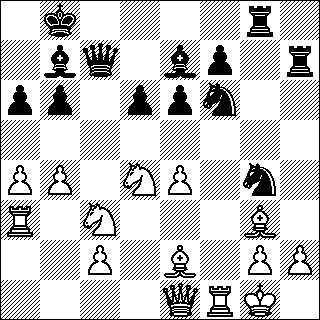 -72-1-0, Spasski - Polugaevski, Riika 1958. 7.f4 Dc7 8.De2 e5 9.Rf5 h6 10.Lf6 Rf6 11.Re3 ef4 12.Red5 Rd5 13.Rd5 Da5 14.Dd2 Dd2 15.Kd2 Tb8 16.Rf4 Le7 17.Lc4 Lg5 18.Taf1 Le6 19.Le6 fe6 20.Kd3 Lf4 21.