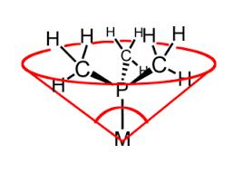 Pd/L H Pd/L UH R 1 S R 1 -B(H) 2 S R 1 -B(H) 2 S R 1 2a 1 2b L H = Estynyt ligandi L UH = Vähemmän estynyt ligandi Kaavio 5. Yhdisteen 1 regioselektiivinen kytkentä. Kuva 1. Tolman-kulma.