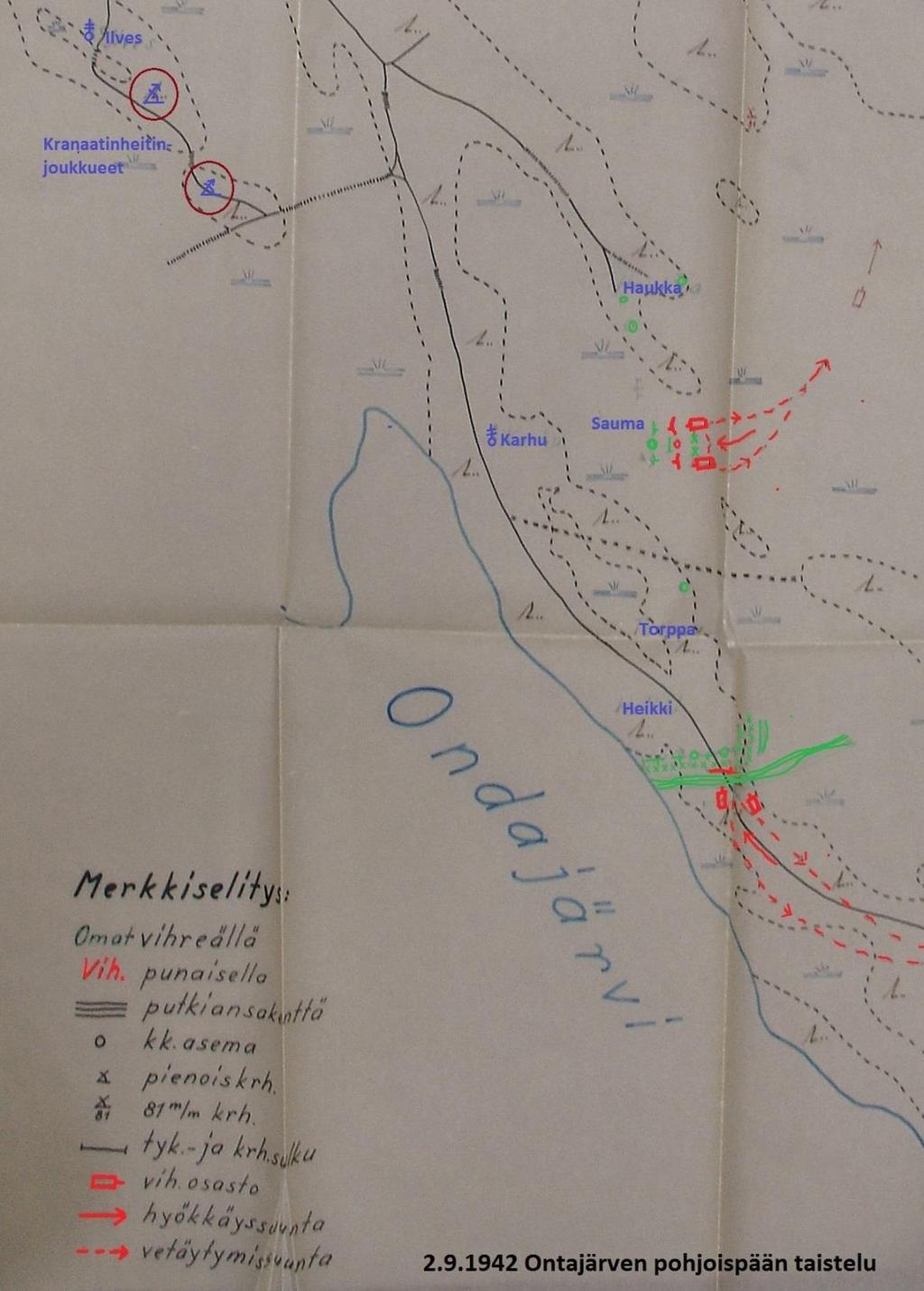 2.9.42 Ontajärven taistelu 2.9.42 hyökkäsi vihollinen kahden pataljoonan voimin Heikin ja Sauman kenttävartioihin.