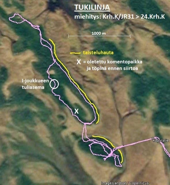 Suuri metsäsaareke Tällä alueella oli aluksi lohkon komentopaikka Ilves1.