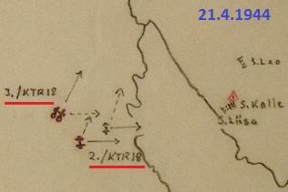 ptrin Kubalahden takana Halosenniemessä (kartta). 13.4.42 siirtyi 3./KTR18 Ontajärvelle 1. ptrin alueelle. 17.6.