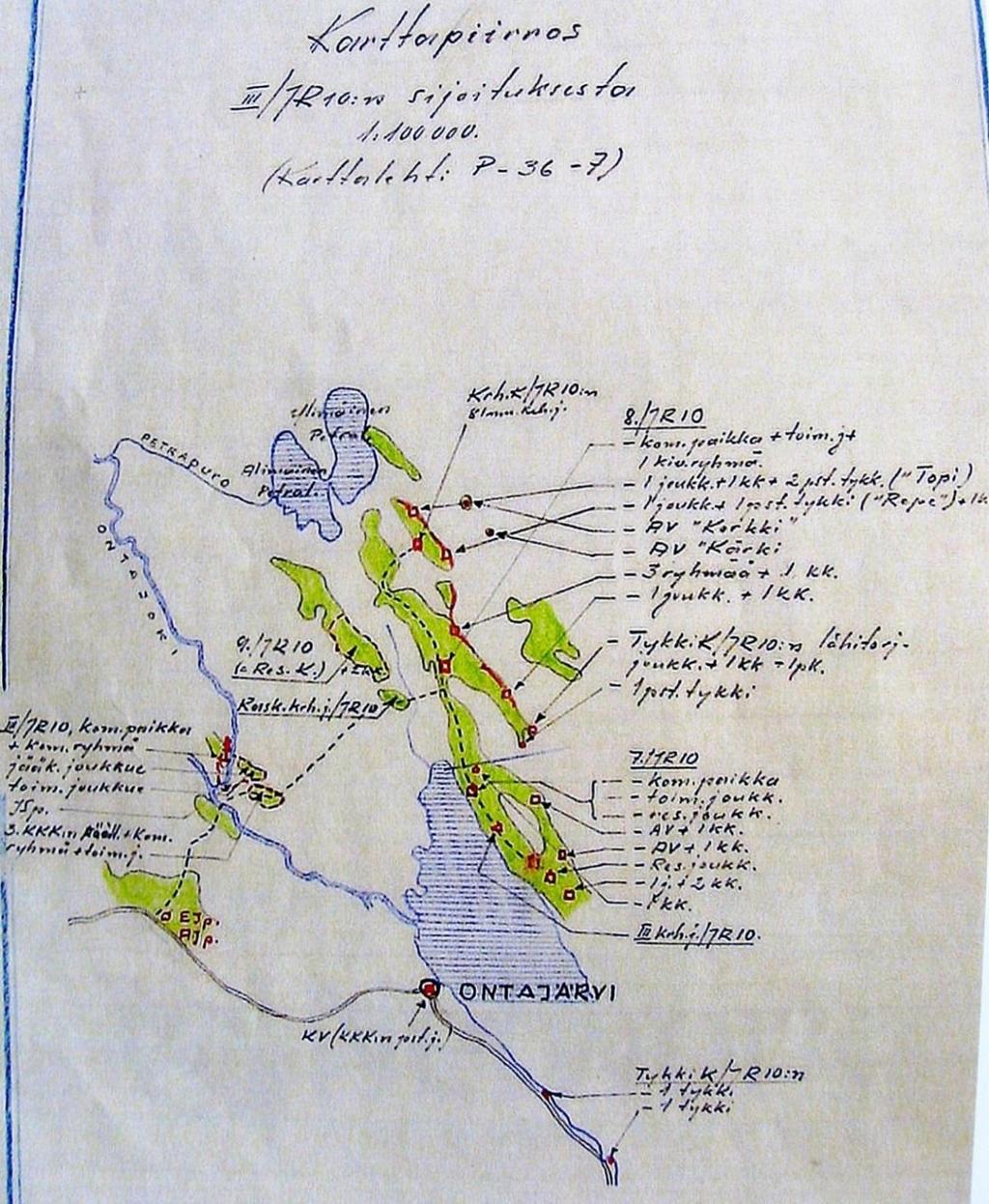 Puolustuslinja taaemmaksi III/JR10:n puolustuslinja siirrettiin huhtikuussa 1942 Kohtalammelta Halosenniemi Petralammet linjalle.