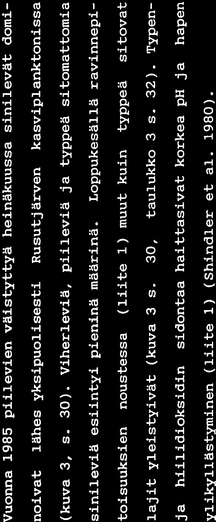 Viherleviä, piileviä ja typpeä sitomattomia sinileviä esiintyi pieninä määrinä. Loppukesällä ravinnepi toisuuksien noustessa (liite 1) muut kuin typpeä sitovat lajit yleistyivät (kuva 3 s.