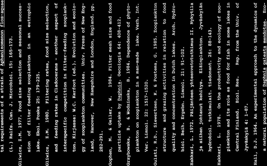 62 tai requirements of a strain of Äphanizomenon flos-aguae (L.) Ralfs. Can. J. Microbiol. 15: 165-173. Gliwicz, Z.M. 1977.