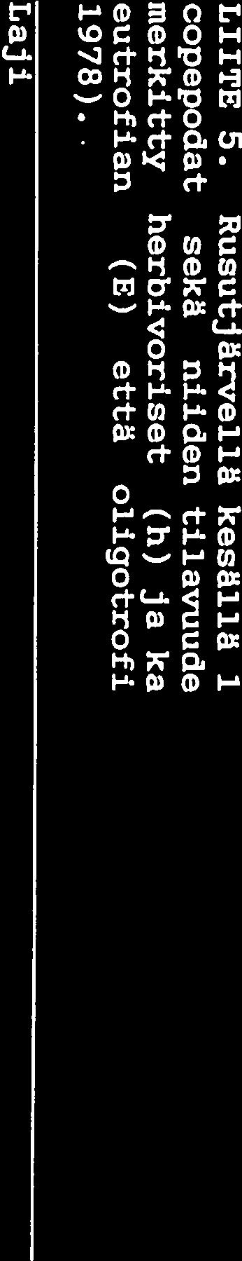 Laji Tilavuus E/O h/c j3 CLADOCERA=VES IKIRPUT Älona quadrangularis Bosmina longirostris aikuinen juveniili Ceriodaphnia aik. 20 quadrangula juv.