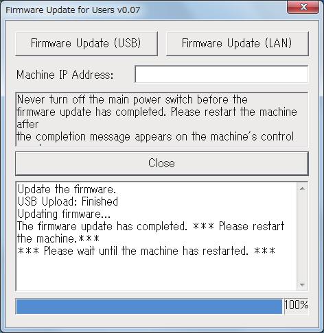 Jos haluat käyttää USB-yhteyttä, napauta [Firmware Update (USB)] (Windows) tai [F/W Update (USB)] (OS X).