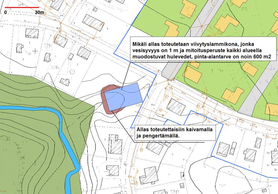 15 Kuva 10. Altaan nro 1 rakenne tilanteessa, jossa pyritään käsittelemään koko rankkasateen aiheuttama hulevesimäärä.