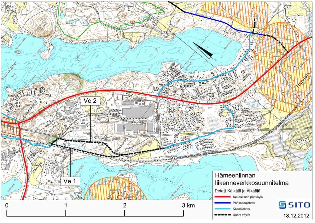 Hämeenlinnan liikenneverkkoselvitys 27 (43) KÄIKÄLÄ JA ÄIKÄÄLÄ Kuva 3-6. Rinnakkainen katuyhteys Harvialaan ja Käikälään. Työssä tutkittiin rinnakkaista katuyhteyttä maantielle 290 Harvialaan.