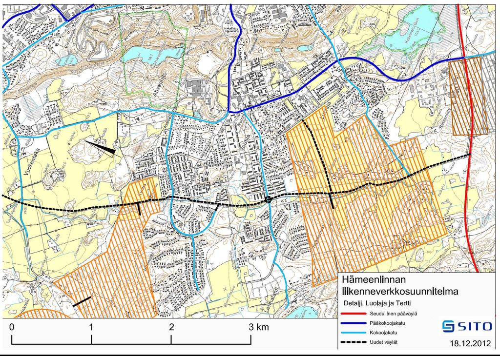 Hämeenlinnan liikenneverkkoselvitys 28 (43) Uusien katuyhteyksien karkeat kustannusarviot ja pituudet ovat seuraavat: Paikkalantien jatke Käikälässä 2000m pitkä ja sen rakentamiskustannusarvio on