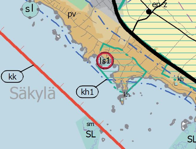 SÄKYLÄN KUNTA OAS Sivu 4 / 10 Kuva: Ote Satakunnan maakuntakaavasta. Asemakaava-alue on osoitettu kuvassa punaisella katkoviivalla. 1. Vaihemaakuntakaava Satakunnan 1.