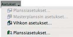 KO.-19 7.8.16 Apujako 7.9.4 Asetukset Painikkeen ollessa valittuna osoitettaviin elementtien reunoihin, viivoihin tai apuviivan pätkiin tulee näkyviin tartuntapisteet.