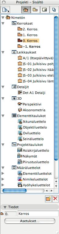 Kohdevalikosta voi lisäksi muun muassa luoda uuden kerroksen, asettaa kerroksen viitekerrokseksi ja avata kerrosasetukset (kerrosten kohdalla).