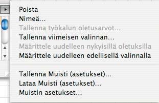 Määrittele uudelleen nykyisillä oletuksilla muuttaa valitun asetukset vastaamaan työkalun oletusasetuksia.