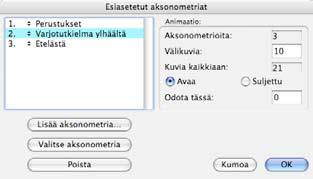 Valikosta Näkymä 3D:ssä näytettävät elementit avataan 3D-ikkuna näyttäen koko malli, tai leikaten se valinta-alueella tai näyttäen valitut elementit.