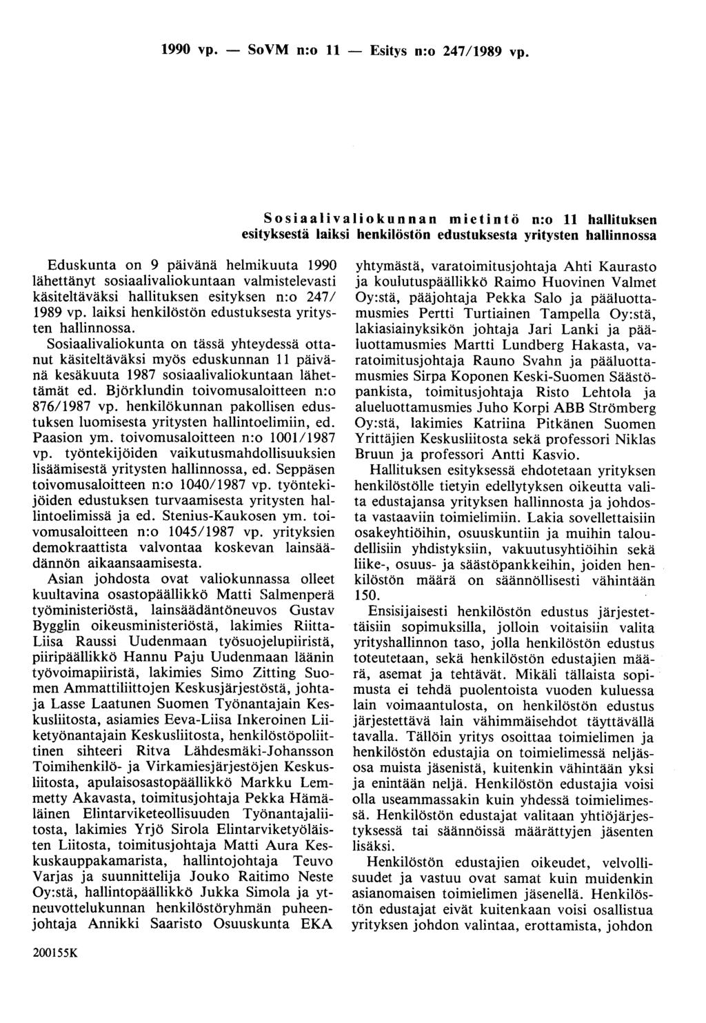 1990 vp. - SoVM n:o 11 - Esitys n:o 247/1989 vp.
