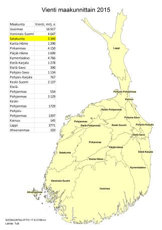 Saku Vähäsantanen 2017 Tilastokeskus ja Tulli 2017 SATAKUNNAN VAHVUUKSIA Satakunnan teollinen rakenne on maan monipuolisimpia: Porin sk maan 7., Pohjois-Satakunta 22. ja Rauman sk 29.