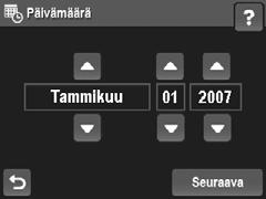 Päivämäärän ja kellonajan asettaminen Asettamalla päivämäärän ja kellonajan oikein voit löytää kuvat helpommin siirrettyäsi ne tietokoneeseen ja varmistaa, että kuvat merkitään oikein päivämäärän ja