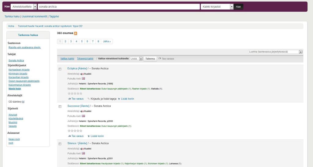 Kokonaisten julkaisujen järjestäminen ensimmäiseksi hakutuloksissa Hakutulokset on rajattu Luokka (laskevassa järjestyksessä) ja CDäänilevy.
