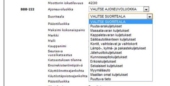 Kalustotietojen haku Trafin ajoneuvotietokannasta Autokohtaiset tiedot haetaan Trafin ajoneuvotietokannasta syöttämällä autojen rekisterinumerot rivivaihdolla eroteltuina.