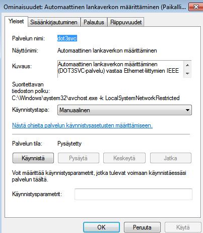 69 6.4 Työasemien asetukset Yrityksen työasemat oli varustettu Windows 7 Professional -käyttöjärjestelmällä ja niistä löytyi oletuksena tuki IEEE 802.1X:lle.