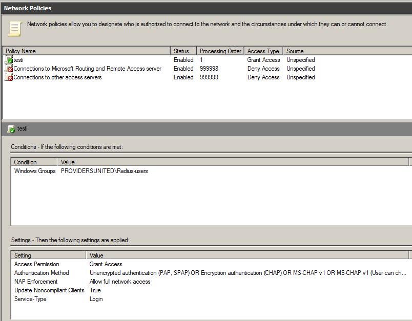 3.2 Käytettäessä Windowsin Network Policy Serveriä Windows server 2008 R2 standardissa rajoituksena 50 Radius-clienttiä.. Enterprise- ja datacenter-versioissa tätä rajoitusta ei ole (http://technet.