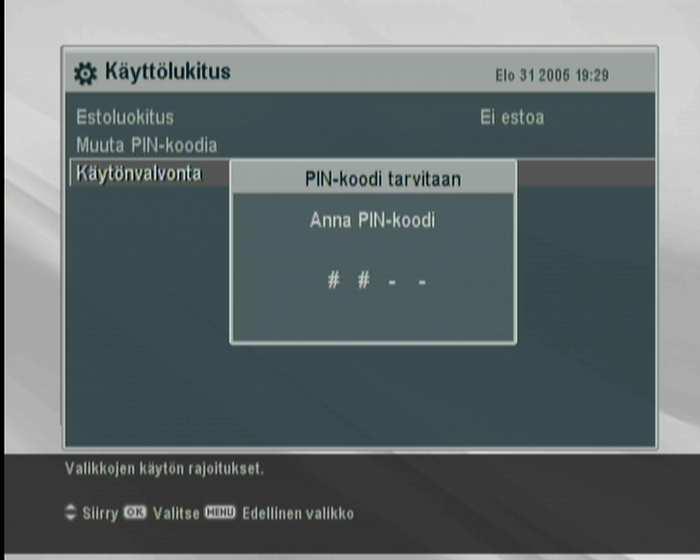 3.4 Lapsilukko 23 Määritä perusluokitus valitsemalla valikko Järjestelmän asetukset > Käyttölukitus. Tällöin sinun on annettava henkilökohtainen tunnistenumero (PIN).