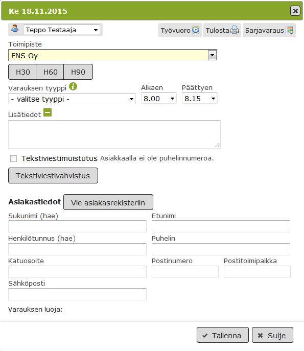 22 Kuva 16. Diariumin varauksen alkuperäinen jquery-dialogi. Bootstrap-modaali on ensisijaisesti mobiililaitteille suunniteltu kevyt JavaScriptponnahdusikkuna.