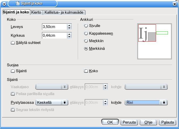 Ohjausobjektin korkeus kannattaa, tyypistä ja fontista riippuen, laittaa noin 0,40 0,44 cm:in eli yhteen perusrivikorkeuteen.